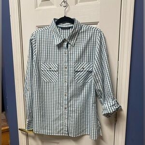 Zac & Rachel White Teal  Plaid
Long Sleeve Button Down Shirt cowboy western
